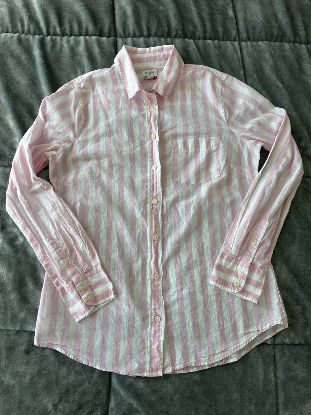 J. Crew Pink and White Striped button down Shirt Lightweight Cotton - Picture 15 of 16